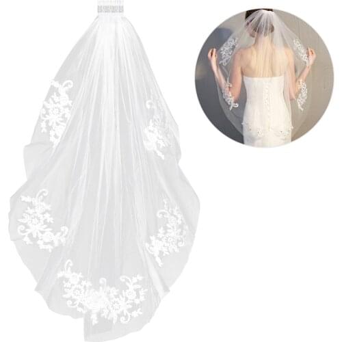 Bridal Veils Elegant Rhinestone Lace Veil Wedding Veil Hair Accessory Hearwear Heardress for Baptism Wedding Communion