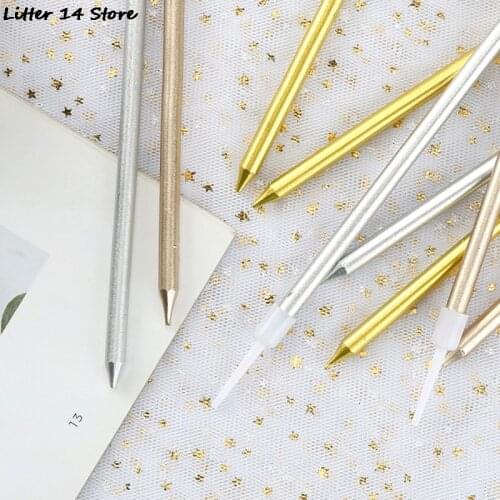 1/6Pcs Long Thin Cake Candles Metallic Birthday Candles Long Thin Candles in Holders for Birthday Wedding Party Cake Decorations