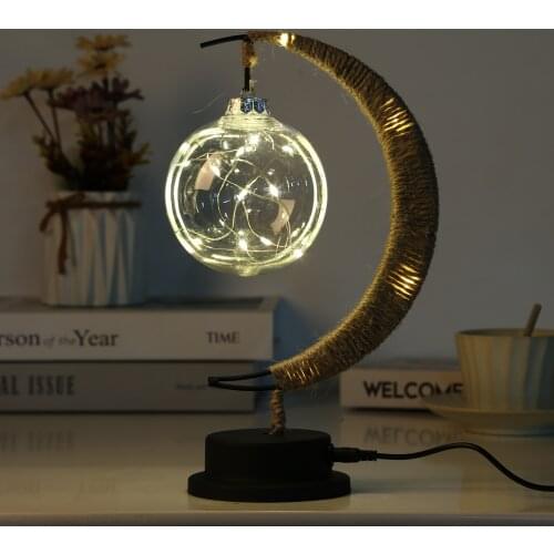 LED Moon Sepak Takraw Lamps Line Rattan Handmade Hemp Rope Wrought Iron Night Light Desk Lamp Colorful Home Bedroom Decoration