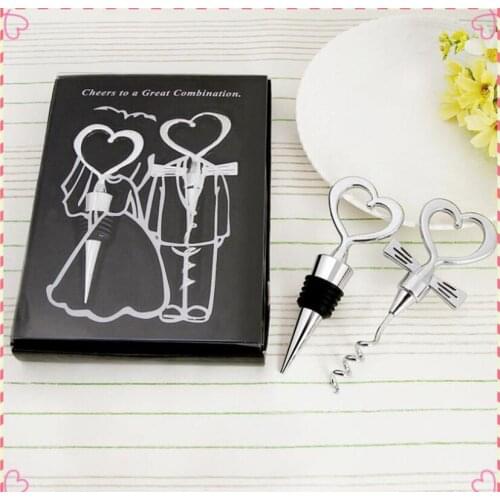 Bridegroom & Bride Wine Stopper Corkscrew Set Metal Creative Wedding Valentines Day Gift Bar Tools Kitchen Bar Accessories