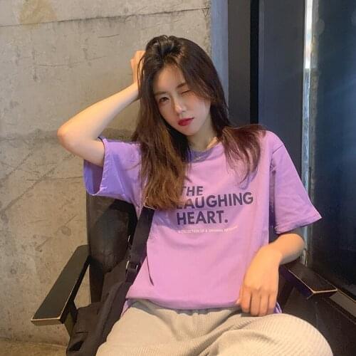 Womens T-shirts Tops Japanese Kawaii Ladies Ulzzang Loose Lazy Letter Print T-shirt Female Korean Harajuku Clothes For Women
