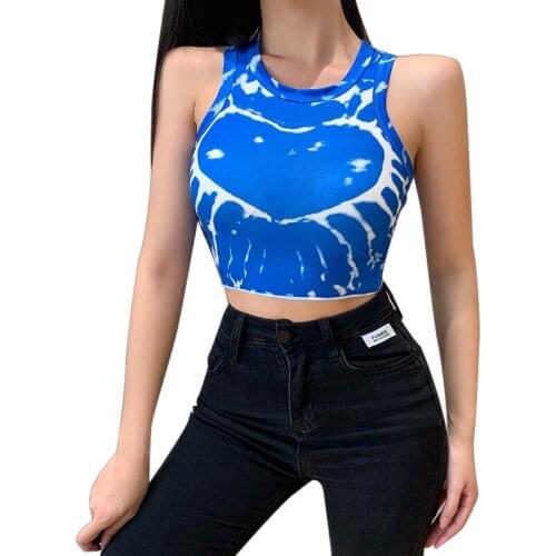 Summer new love heart print tie-dye sexy slim top women