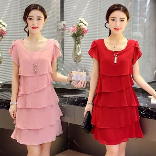 Korean Fashion Elegant Chiffon Woman Dress Plus Size 5XL Slim Summer Womens Dress 2021 Ruffles Tiered Dresses Vestidos Casual