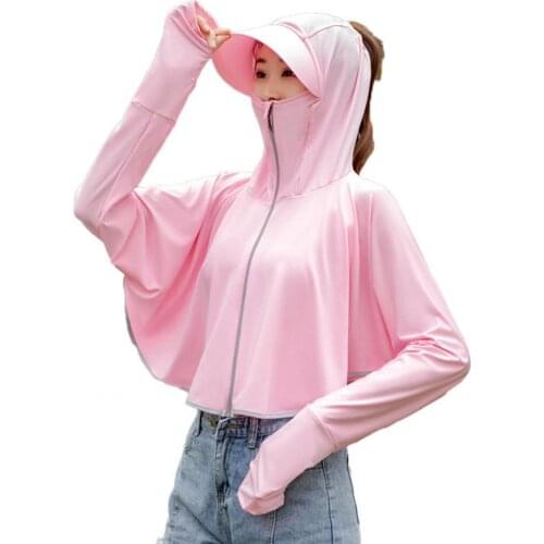 SANWOOD Sun Protection Clothing Knitted Zipper Women Open Front Hooded Coat for Outdoor