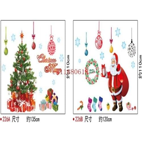 120pcs/lot Free Shipping Christmas Santa Claus & tree Wall Sticker windows cabinet PVC decoration stickers