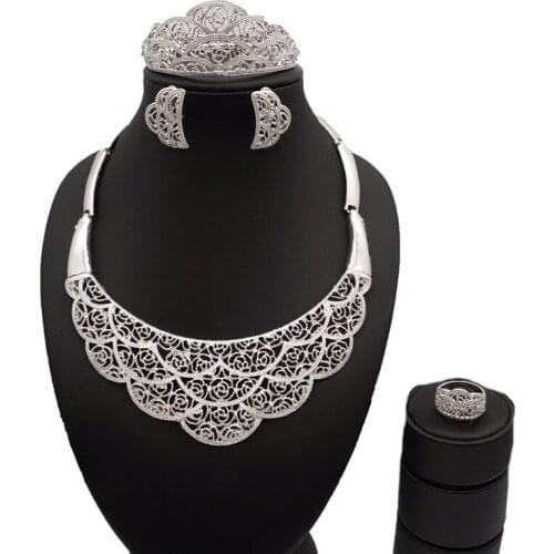 African silver jewelry sets women necklace fine jewelry new design for wedding party jewelry african jewelry sets dubai