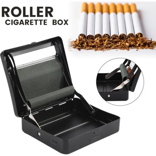 Automatic Rolling Machine Black Tin Box Case Metal Roller Cigarette Tobacco Container Storage Holder Box