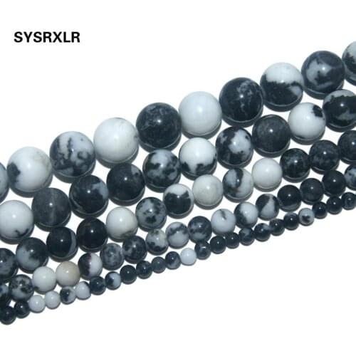 Free Shipping Natural Stone Black and White Zebra Jaspers Round Beads For Jewelry Making Diy Bracelet Necklace 4/6/8/10/12 MM