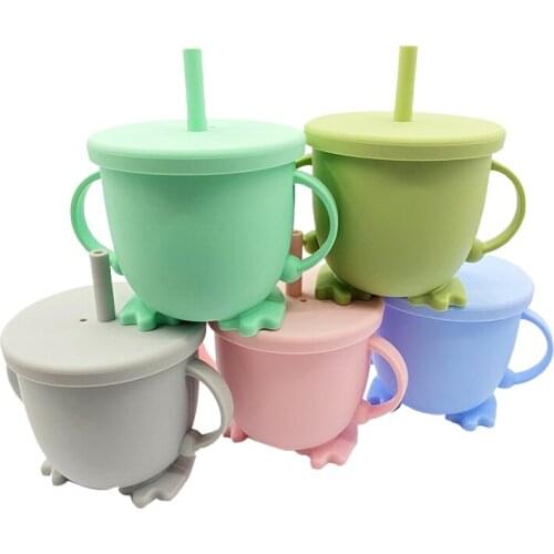Baby Feeding Cups Food Grade Silicone Sippy Cups Drinkware Kids Learning Stuff Leak-proof Drop-proof Straw Cup Lids Solid