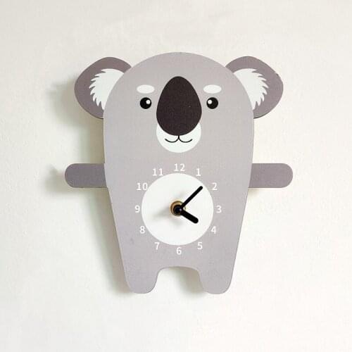 Cartoon Koala Lion Clock Children Boys Room Silent Wall Wood Clocks Cute Panda Tiger Decorative Clock Nursery Living Room Décor