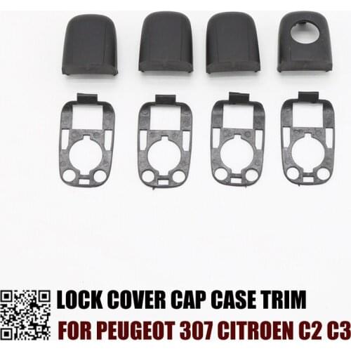 Black Left & Right Door Handle Lock Cover Cap Case Trim With Gasket w/Seals For PEUGEOT 307 CITROEN C2 C3 Protective Lock Cover
