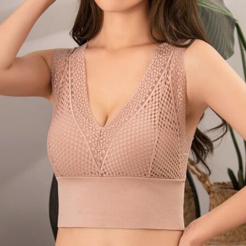 Lace beauty back halter with vest underwear for women without underwire breast bottom with breast pad one bra