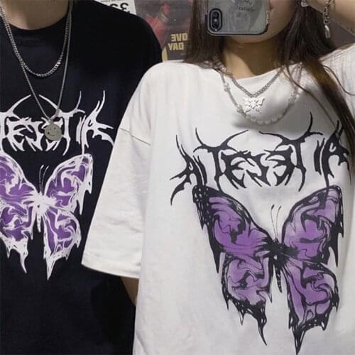 Summer Woman Tshirt Butterfly Print Harajuku Tshirt Cute Short Sleeve Women T-Shirt Oversized T Shirt Japanese Anime top clother
