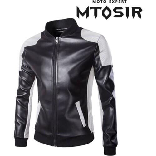 MOTO EXPERT MTOSIR Motorcycle jackets Stand collar motorcycle black and white leather jacket