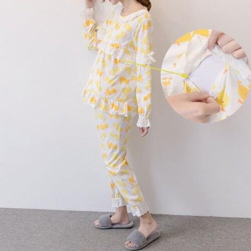 2019 Cotton Nursing Pregnant Nightgowns Long Sleeve Maternity Breastfeeding Sleepwear Set for Pregnancy Woman Pajamas suit