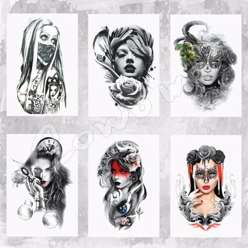 NEW Simple Cool Tattoo Girl with Mask 21x15cm Waterproof Temporary Tattoo