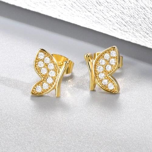 New Korean Luxury Fashion Cute Zircon Studs Earrings Bimple Shiny Glossy Butterfly Earring For Women 2021 Jewelry Accessories
