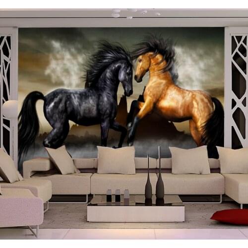 Custom 3d large 3D wallpaper 3D wallpaper fresco TV backdrop seamless living room bedroom black wind golden horse