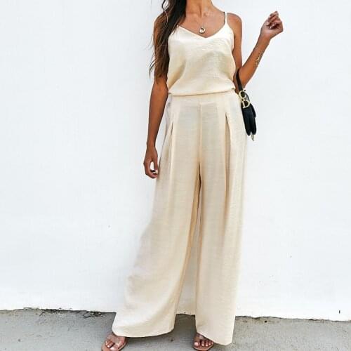 Solid V Neck Sleeveless Women Tops Summer 2021 Camisole And Wide leg Pants Casual Womens Set two-piece set Loose Pullover