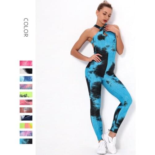 Tight Tie-Dye Jacquard Jumpsuit Bubble Women Yoga Set Slim Hip Lifting Sling Sports Suits For Fiteness Home Exercise Clothing