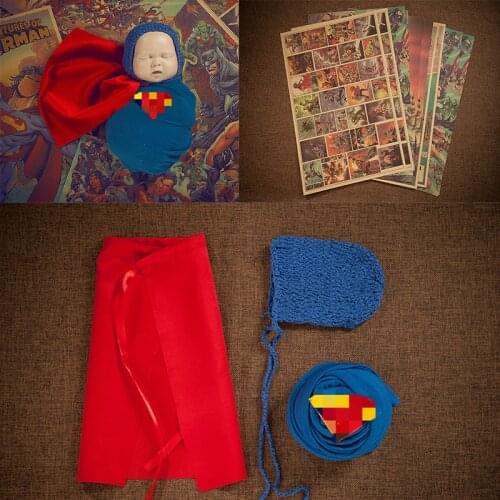 Newborn Photography Props Handsome Boy Theme Hat Wrap Red Cloak Photography Props Background Studio Photos Hero Style Poster