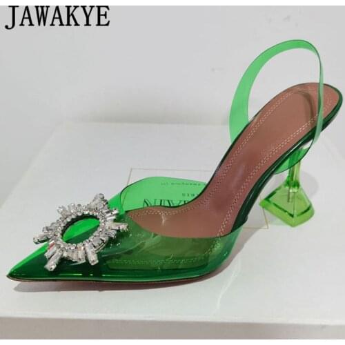 Transparent PVC crystal Sandals Women Jelly Pointy toe Goblet Heel Slingback Summer Sexy Pumps Party Wedding High Heel Shoes