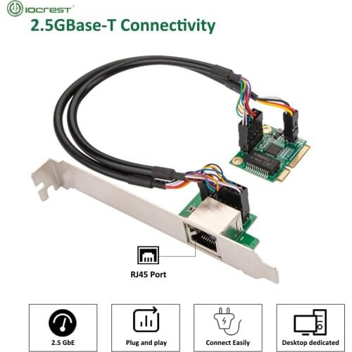 IOCREST 2.5GBase-T Gigabit Network Adapter with 1 Port 2500Mbps Mini PCIe 2.5gb Ethernet Card RJ45 LAN Controller Card