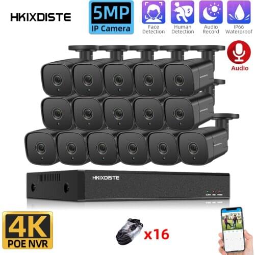 H.265 16CH 4K POE NVR Audio Record CCTV System 5MP Outdoor IP67 Weatherproof POE IP Cameras Video Security Set 8CH 8MP HDMI Set