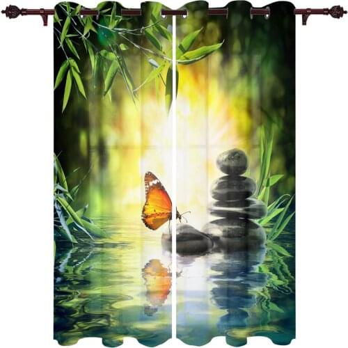 Modern Curtains Butterfly Leaves Stone Baby Room Bedroom Creative Window Curtains Kitchen Living Room Terrace Valance Curtains