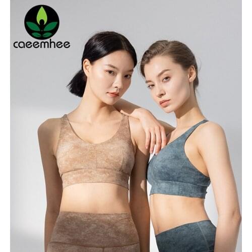 CAEEMHEE Printed Sports Bra Women Cross Back Strappy Yoga Underwear Padded Seamless Bra Fitness Gym Vest Workout Cropped Tops