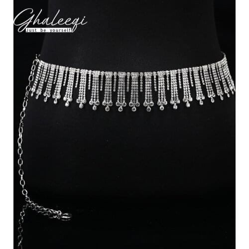 Belly dance waist chain new 2019 chain tassel drill white diamond waist chain anti-scrape dance acrobatics