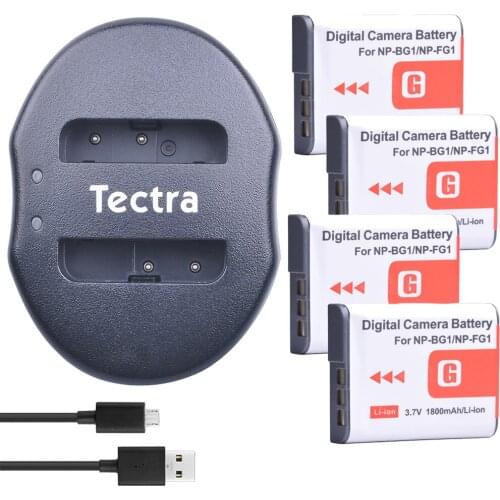 Tectra 4PCS NP-BG1 NP BG1 Replacement Li-ion Battery + USB Dual Charger for Sony DSC-W30 DSC-W300 DSC-W35 DSC-W50