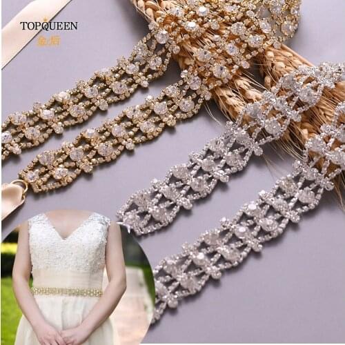 TOPQUEEN luxury Gold Bridal Belts for Women Dresses Silver Women Party Sashes Corset Belt Alloy Appliques for Wedding Dress S414