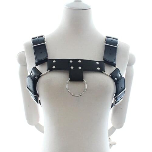 Unisex PU Leather Adjustable Body Chest Harness Muscle Breast Bondage Exotic Sex Costume with Buckles Handcuffs O-rings Men Wome