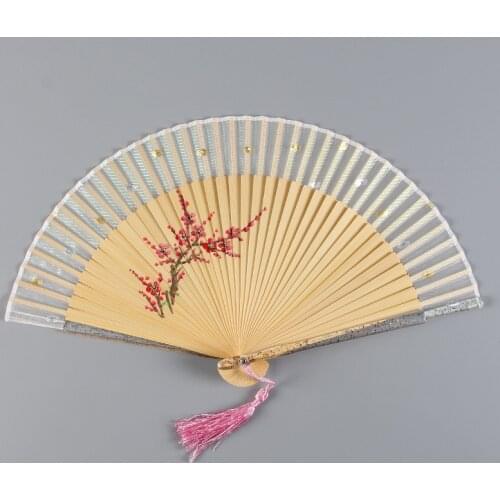 Vintage Silk Hand Painted Folding Hand Fan Chinese Style Dance Fan for Wedding Party Vintage Home Decoration Ornaments
