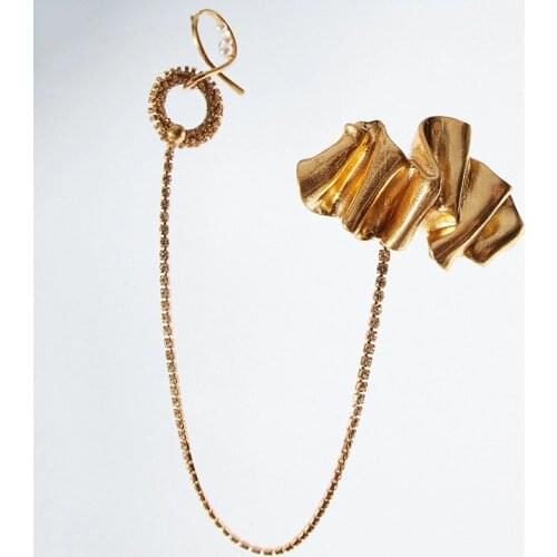 ZA Brooch Trendy Gold Color Metal Wave Shape Geometric Large Brooches Pins For Women Fashion Rhinestone Chain Brooch Jewelry