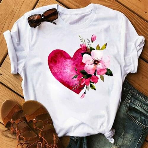 ZOGANK Heart Flowers Print T Shirt Fashion Women T Shirt Female Harajuku Tee Shirts Love T-shirt Ladies Cute Graphic Tops