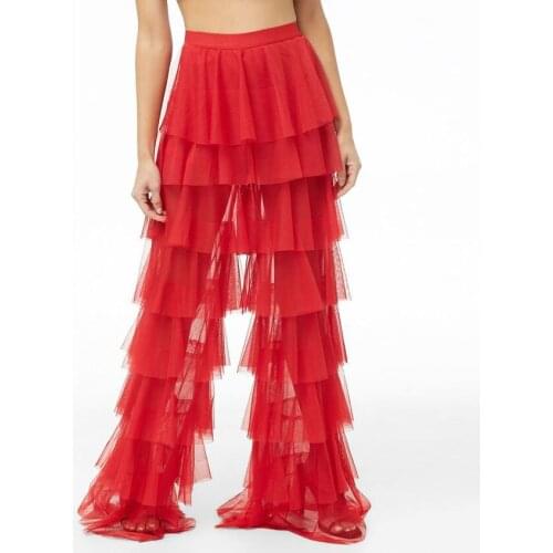 Fashion Tiered Tulle Pants Women High Waist Layered Women Pants Streetwear Tulle Wide Leg Pants Custom Made Plus Size