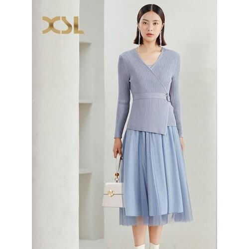 Long sleeve large size dress 2-piece suit for womens spring 2021