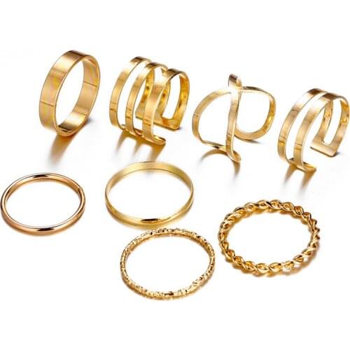IF ME Vintage Geometric Round Gold Color Ring Sets for Women Trendy Metal Twist Layer Finger knuckle Female Rings Jewelry Gifts