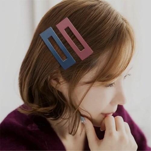 2Pc New Fashion Elegant Style Women Girls Candy Solid Color Square Hair Clip Metal Girls Hair Accessories Styling Tools Gifts