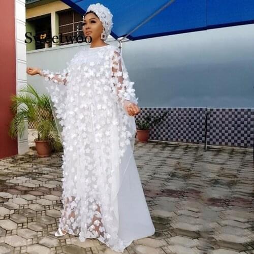 No Headscarf Super Size White African Dress Women African Women Fashion Loose Embroidery Long Dress African Clothes 2 Pieces