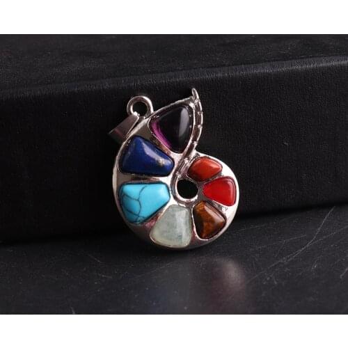 6PCS Chakra Women Necklace Pendants 37*27mm Ammonite Snail Shell Fossils Natural Stone Pendulum For Jewelry Making Wholesales