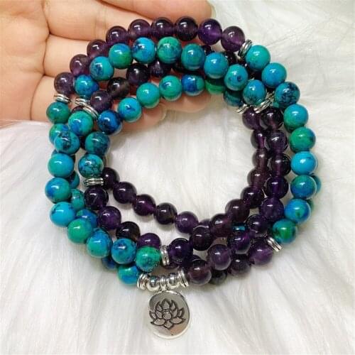 8mm Amethyst Lapis Lazuli Pendant 108 Bead Mala Bangle Colorful Healing Wristband Pray Elegant Meditation Wrist Spirituality