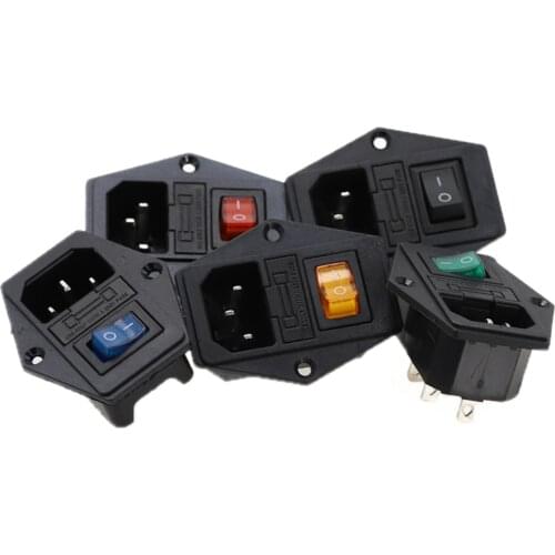 AC-01A Power Rocker Switch IEC 3 Pin 320 C14 Inlet Power Sockets Switch Connector Plug 10A 250V