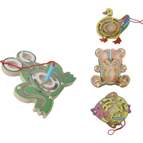 Children Magnetic Maze Toy With Pen Kids Wooden Puzzle Game Early Educational Brain Teaser Wooden Toy Intellectual Jigsaw Board