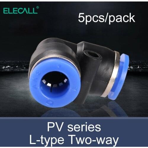 ELECALL 5pcs pneumatic fittings L-type 2-way push thread quick connector Air Quick Fitting Plug PV4/PV6/PV8/PV10/PV12/PV14/PV16