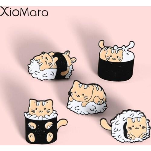 Bubble Bath Rice Ball Cat Enamel Pins Badge Cartoon Sushi Brooches Cute Animal Lapel Pin Anime Jewelry Gifts For Kids Wholesale