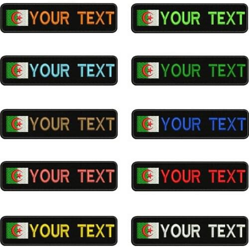 Algeria Flag 10X2.5cm Embroidery Custom Name Text Patch Stripes badge Iron On Or Velcro Backing Patches For Clothes Backpack