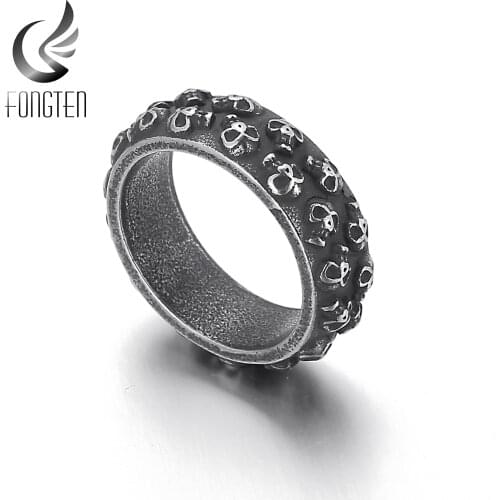 Fongten Rock Gothic Style Skull Men Ring Gold Black Color Stainless Steel Punk Fashion Jewelry Boyfriend Gift